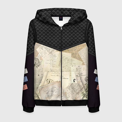 Мужская толстовка на молнии Черновики Пушкина / 3D-Черный – фото 1