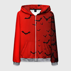 Толстовка 3D на молнии мужская Летучие мыши на красном фоне, цвет: 3D-меланж