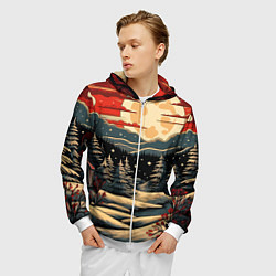 Толстовка 3D на молнии мужская Зимнее настроение новогодний рисунок, цвет: 3D-белый — фото 2