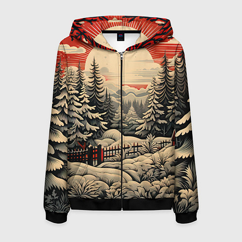 Мужская толстовка на молнии Блеск снежинок новогодний стиль / 3D-Черный – фото 1