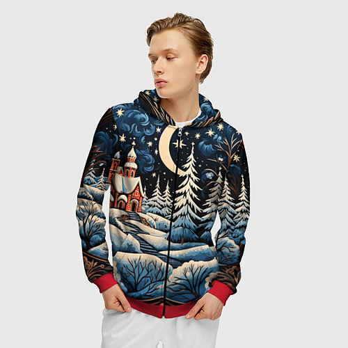 Мужская толстовка на молнии Морозное утро / 3D-Красный – фото 3