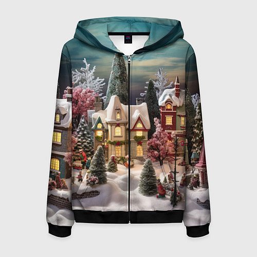 Мужская толстовка на молнии Снежное сияние ночи / 3D-Черный – фото 1