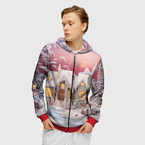 Мужская толстовка на молнии Звезды и подарки новогодней ночи / 3D-Красный – фото 3