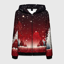 Толстовка 3D на молнии мужская Зимний берег реки с деревьями и льдом, цвет: 3D-черный