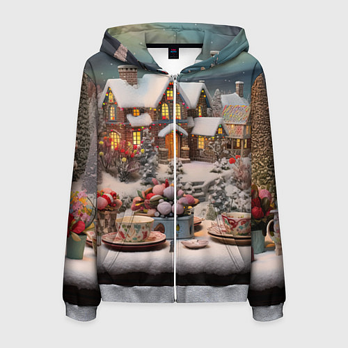 Мужская толстовка на молнии Объемные новогодние домики / 3D-Меланж – фото 1