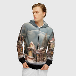 Толстовка 3D на молнии мужская Рождественские огни на деревьях, цвет: 3D-черный — фото 2