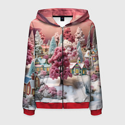 Толстовка 3D на молнии мужская Зимний закат новый год, цвет: 3D-красный