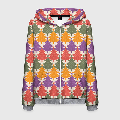 Мужская толстовка на молнии Новогодние разноцветные ёлочки / 3D-Меланж – фото 1