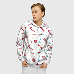 Толстовка 3D на молнии мужская Новогодние конфетки и подарки, цвет: 3D-белый — фото 2