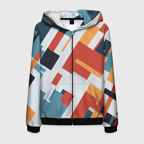 Мужская толстовка на молнии Геометрический узор - нейросеть / 3D-Черный – фото 1