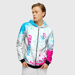 Толстовка 3D на молнии мужская Powerwolf neon gradient style вертикально, цвет: 3D-черный — фото 2