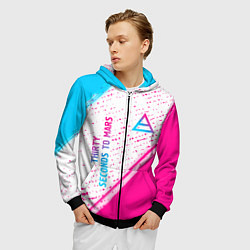 Толстовка 3D на молнии мужская Thirty Seconds to Mars neon gradient style вертика, цвет: 3D-черный — фото 2