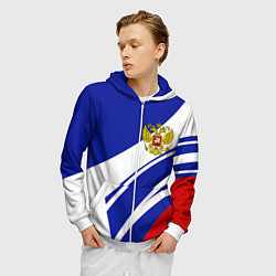 Толстовка 3D на молнии мужская Герб России на абстрактных полосах, цвет: 3D-белый — фото 2