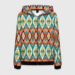 Толстовка 3D на молнии мужская Орнамент икат - имитация аткласной ткани, цвет: 3D-черный