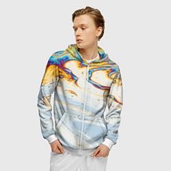 Толстовка 3D на молнии мужская Магия масляного отражения, цвет: 3D-белый — фото 2