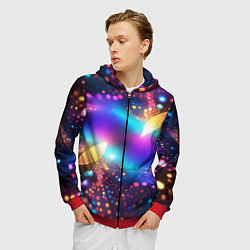 Толстовка 3D на молнии мужская Абстрактный розово синий фрактал, цвет: 3D-красный — фото 2