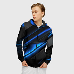 Толстовка 3D на молнии мужская Разрыв реальности синего, цвет: 3D-черный — фото 2