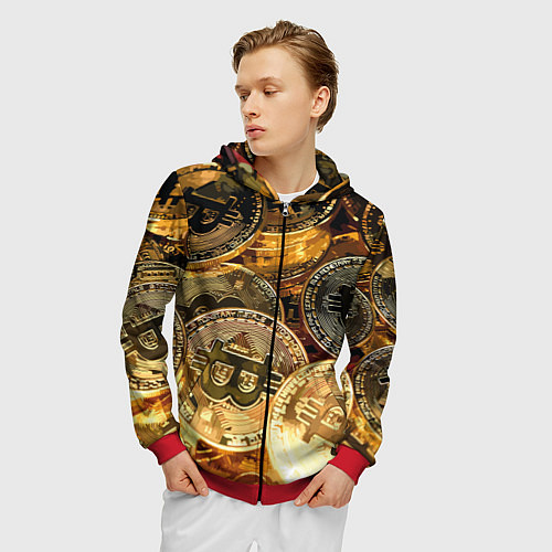 Мужская толстовка на молнии Золото цифровой эры / 3D-Красный – фото 3