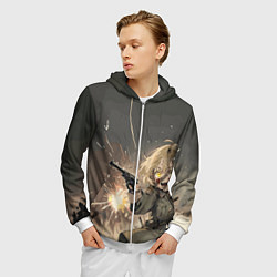 Толстовка 3D на молнии мужская Девушка с пистолетом, цвет: 3D-белый — фото 2