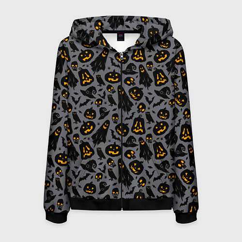 Мужская толстовка на молнии Праздничный узор хэллоуина / 3D-Черный – фото 1