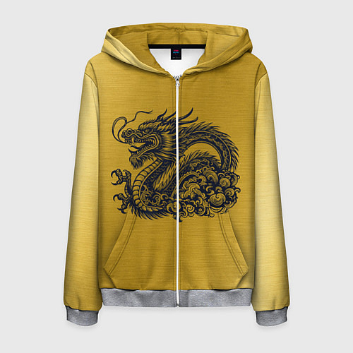 Мужская толстовка на молнии Дракон на золоте / 3D-Меланж – фото 1