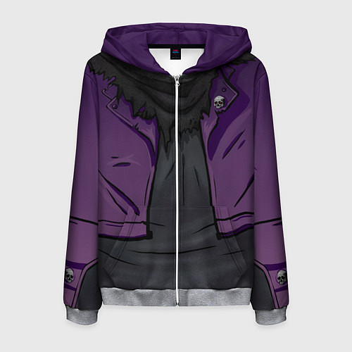 Мужская толстовка на молнии Фиолетовая косуха лича с черепами / 3D-Меланж – фото 1