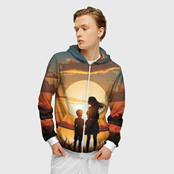 Толстовка 3D на молнии мужская Мать и дитя на закате, цвет: 3D-белый — фото 2