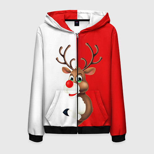 Мужская толстовка на молнии Christmas deer art / 3D-Черный – фото 1