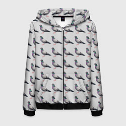 Толстовка 3D на молнии мужская Голуби воркуют, цвет: 3D-черный