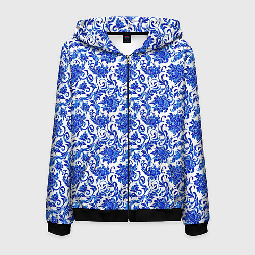 Мужская толстовка на молнии Гжель классика / 3D-Черный – фото 1