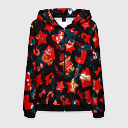 Мужская толстовка на молнии Рождественские узоры красные