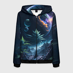 Толстовка 3D на молнии мужская Вид на землю с другой планеты, цвет: 3D-черный