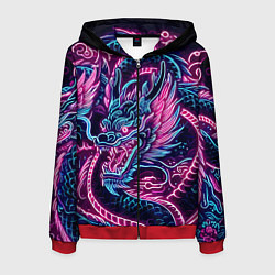 Мужская толстовка на молнии Neon Japanese dragon - irezumi