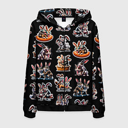 Толстовка 3D на молнии мужская Кролики - Камасутра позы, цвет: 3D-черный