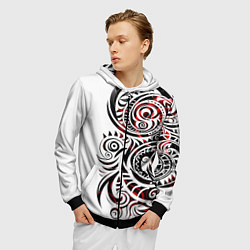 Толстовка 3D на молнии мужская Трайбл тату узоры, цвет: 3D-черный — фото 2