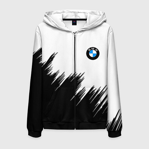 Мужская толстовка на молнии BMW чёрные штрихи текстура / 3D-Черный – фото 1