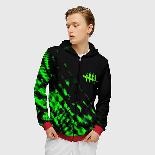 Мужская толстовка на молнии Dead by daylight green neon / 3D-Красный – фото 3