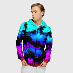 Толстовка 3D на молнии мужская Marshmello neon space, цвет: 3D-красный — фото 2