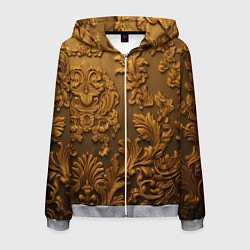 Толстовка 3D на молнии мужская Темная лепнина золото, цвет: 3D-меланж