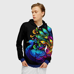 Толстовка 3D на молнии мужская Neon peacock - art, цвет: 3D-синий — фото 2