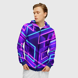 Толстовка 3D на молнии мужская Neon Geometric, цвет: 3D-синий — фото 2