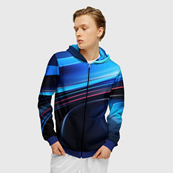 Толстовка 3D на молнии мужская Синяя и черная абстракция геометрическая, цвет: 3D-синий — фото 2
