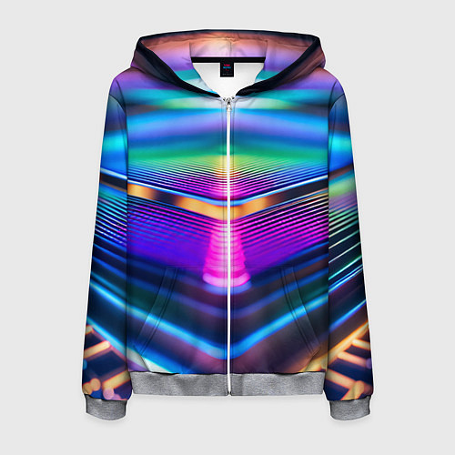 Мужская толстовка на молнии Неоновые линии платформы / 3D-Меланж – фото 1