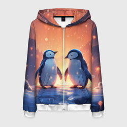 Толстовка 3D на молнии мужская Романтичная пара пингвинов, цвет: 3D-белый