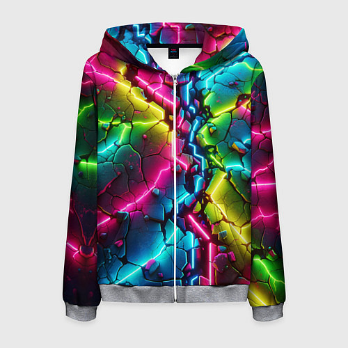 Мужская толстовка на молнии Трещина - неон / 3D-Меланж – фото 1