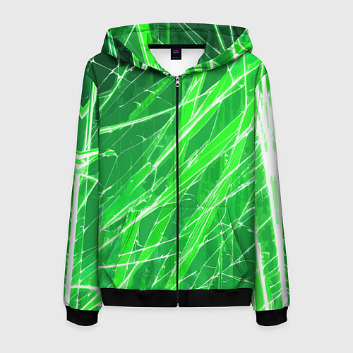 Мужская толстовка на молнии Белые линии на зелёном фоне / 3D-Черный – фото 1