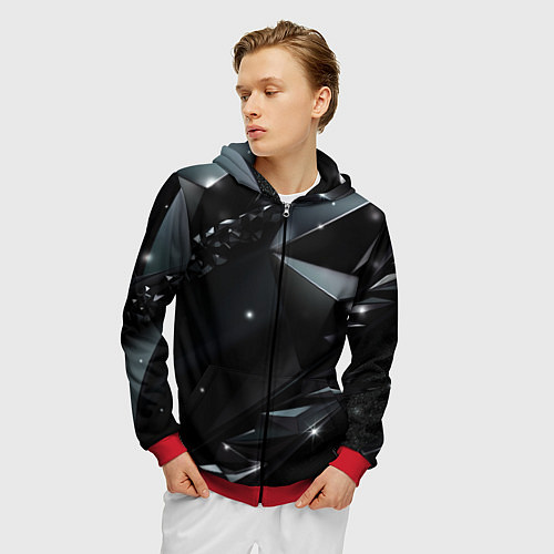 Мужская толстовка на молнии Black luxury abstract / 3D-Красный – фото 3