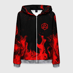 Толстовка 3D на молнии мужская Linkin Park красный огонь лого, цвет: 3D-меланж