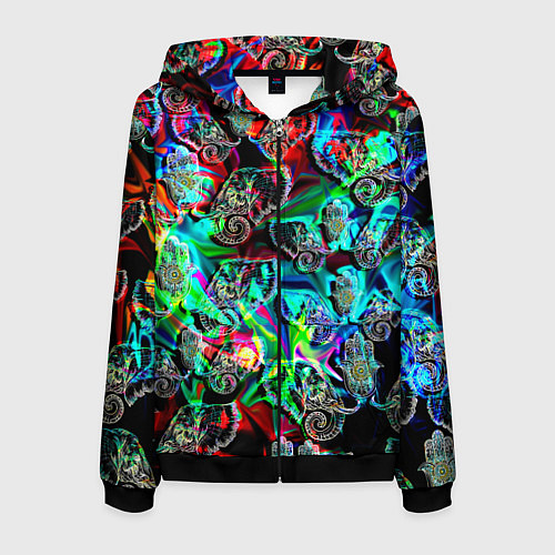 Мужская толстовка на молнии Слоники в орнаменте / 3D-Черный – фото 1