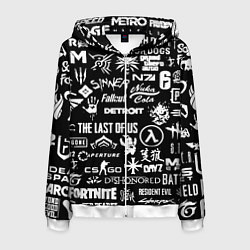 Мужская толстовка на молнии Логотипы игр чёрно белый стиль